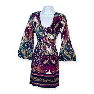 VENUS  Women Dress Casual  Multicolor Bell Long Sleeves Mini Sz L  Empire Waist